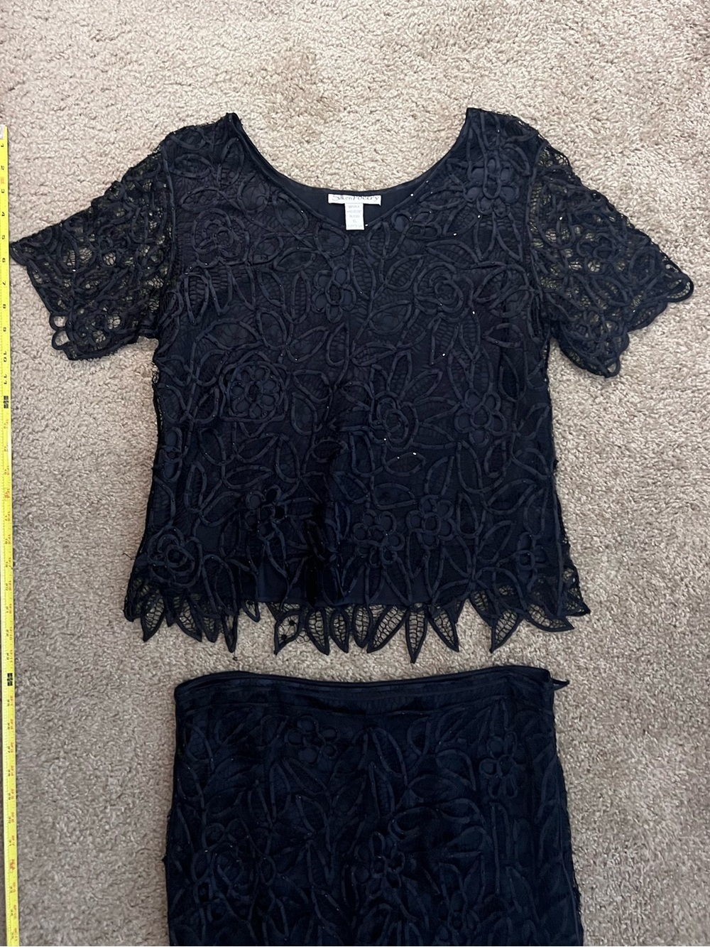 Silken Poetry Whimsigoth Hand Crocheted Beaded Silk 2 Piece with Floral Pattern